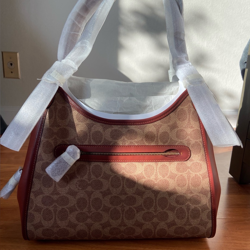Coach Lori Signature Coated Canvas Shoulder Bag in Tan/Rust NWT